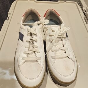 Dr. Scholl's White Sneakers with Blue and Red Accents